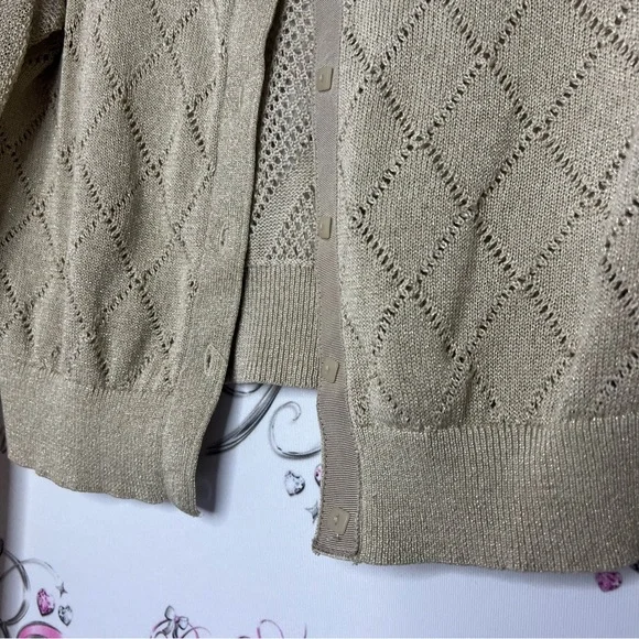 MOTH sparkly gold cardigan glitter button up crochet knitted cute  Anthropologie - Picture 5 of 12